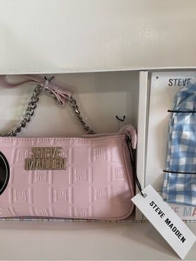 Steve Madden Light Pink Embossed Logo Chain-Handle Crossbody